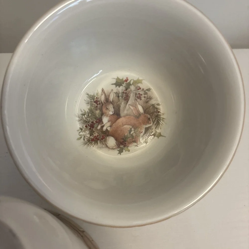Cracker Barrel Winter Woodland Rabbits Bowls Set of 2